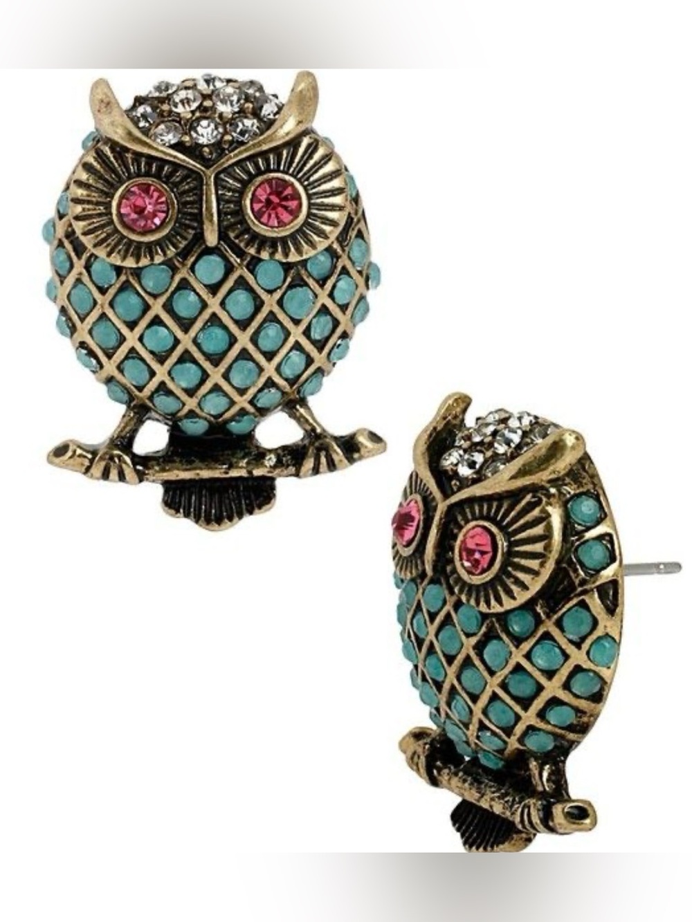 TURQUOISE AND PINK CRYSTAL EYES 🦉 OWL 🦉 STUD FASHION EARRINGS 🌟NWT🌟